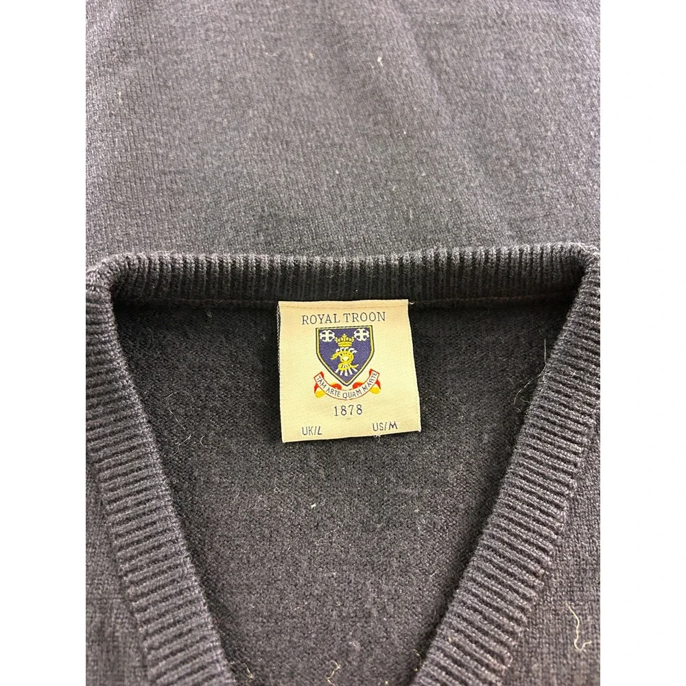 Classic V-Neck Sweater Vest - Navy with Embroidered Crest